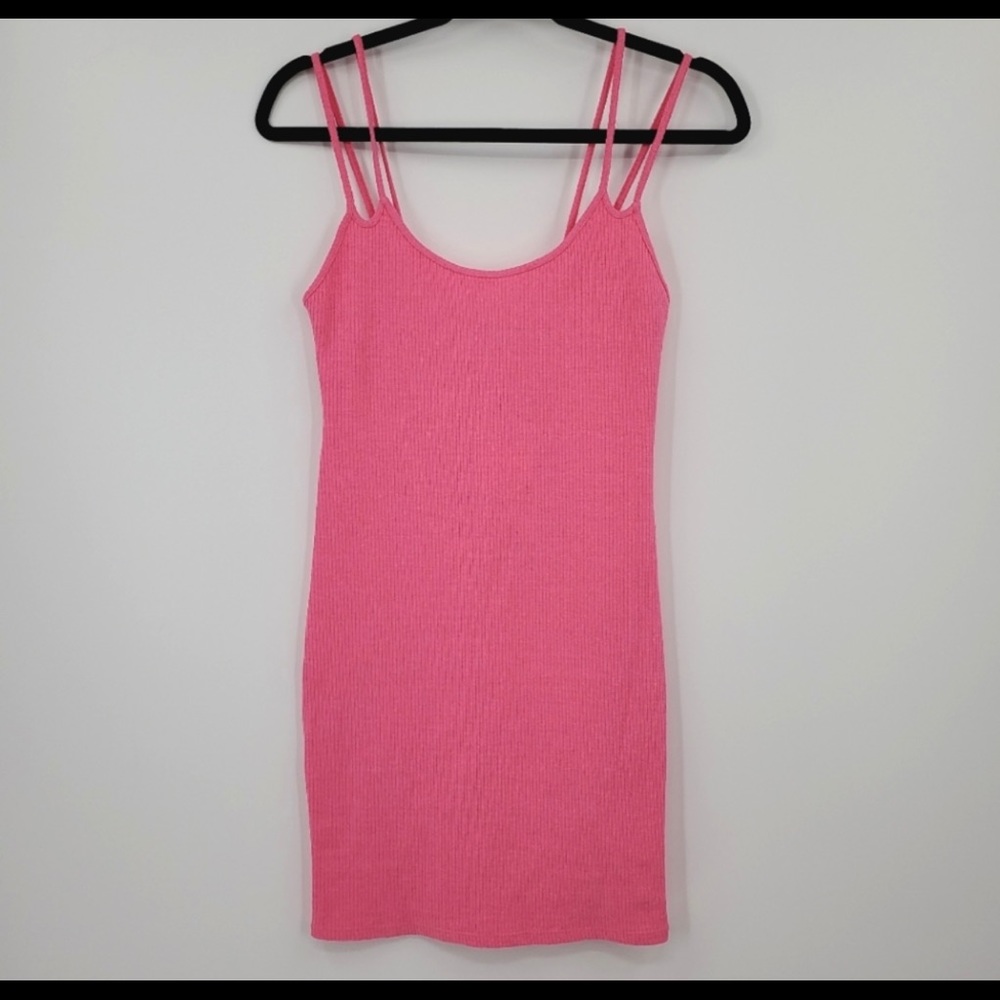Zara Hot Pink Double Strap Ribbed Mini Dress Medium